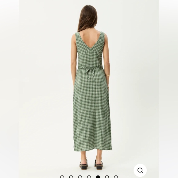 Afends Base Seersucker Maxi Dress XS Deep Green Check Gingham Hemp Tencel NWT - Picture 6 of 13
